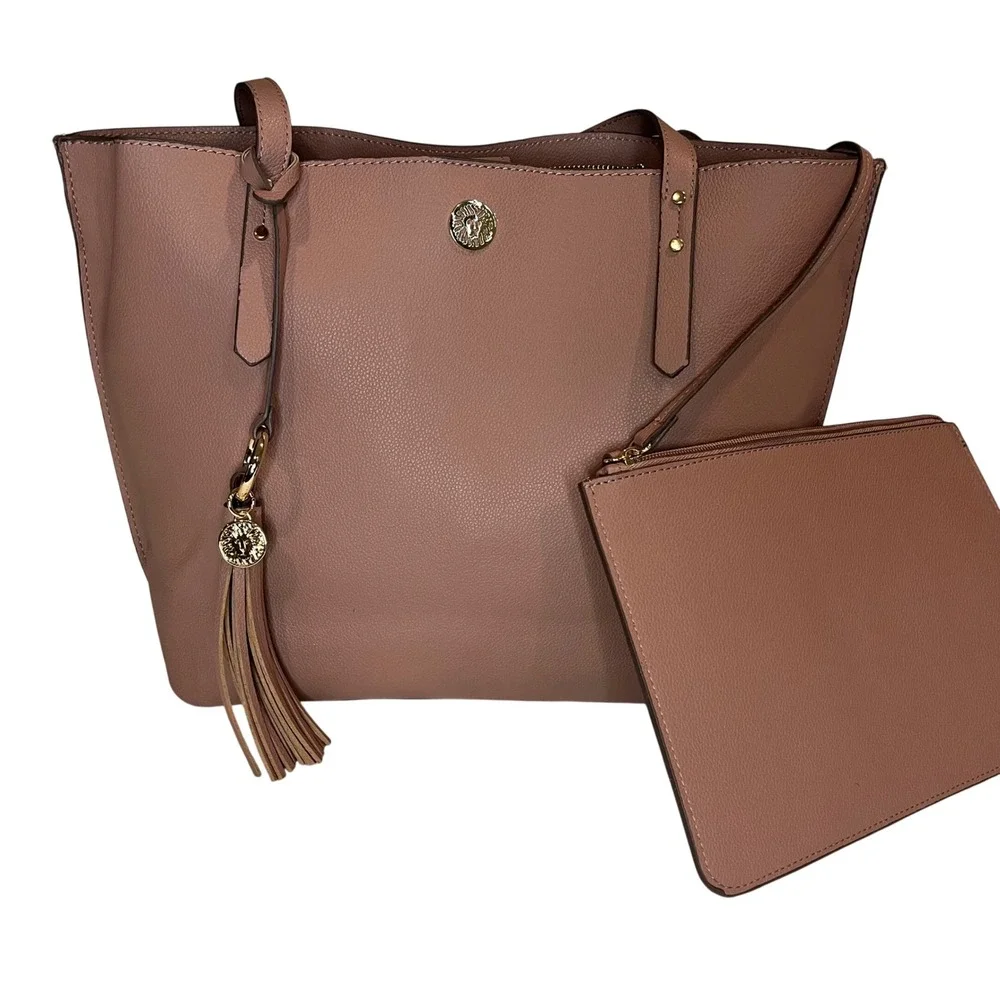 Anne Klein Dusty Rose Pink Pebbled Tote Bag‎ with Matching Pouch Gold Hardware